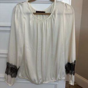 The Limited Women’s Long Sleeve Blouse with Lace Accents On Wrist - Size L Beige